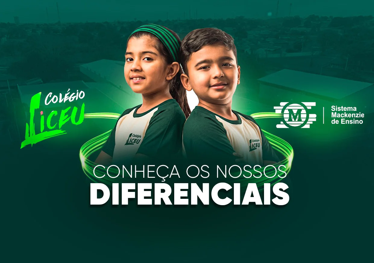 Alunos do Colégio Liceu Barretos e o selo do Sistema Mackenzie de Ensino